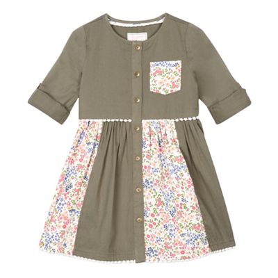 Girls' khaki floral print insert dress